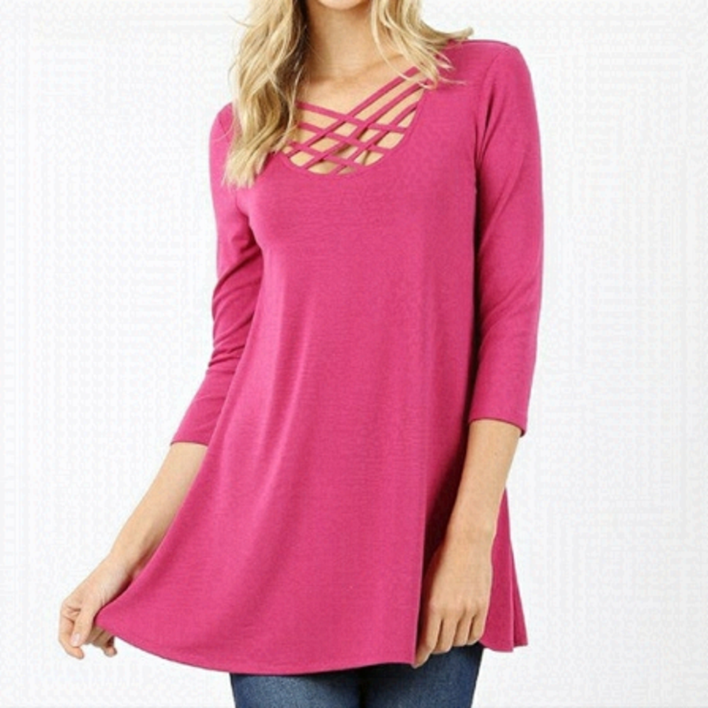 ZENANA 3/4 Sleeve Pink Tunic Top Size Small NWT